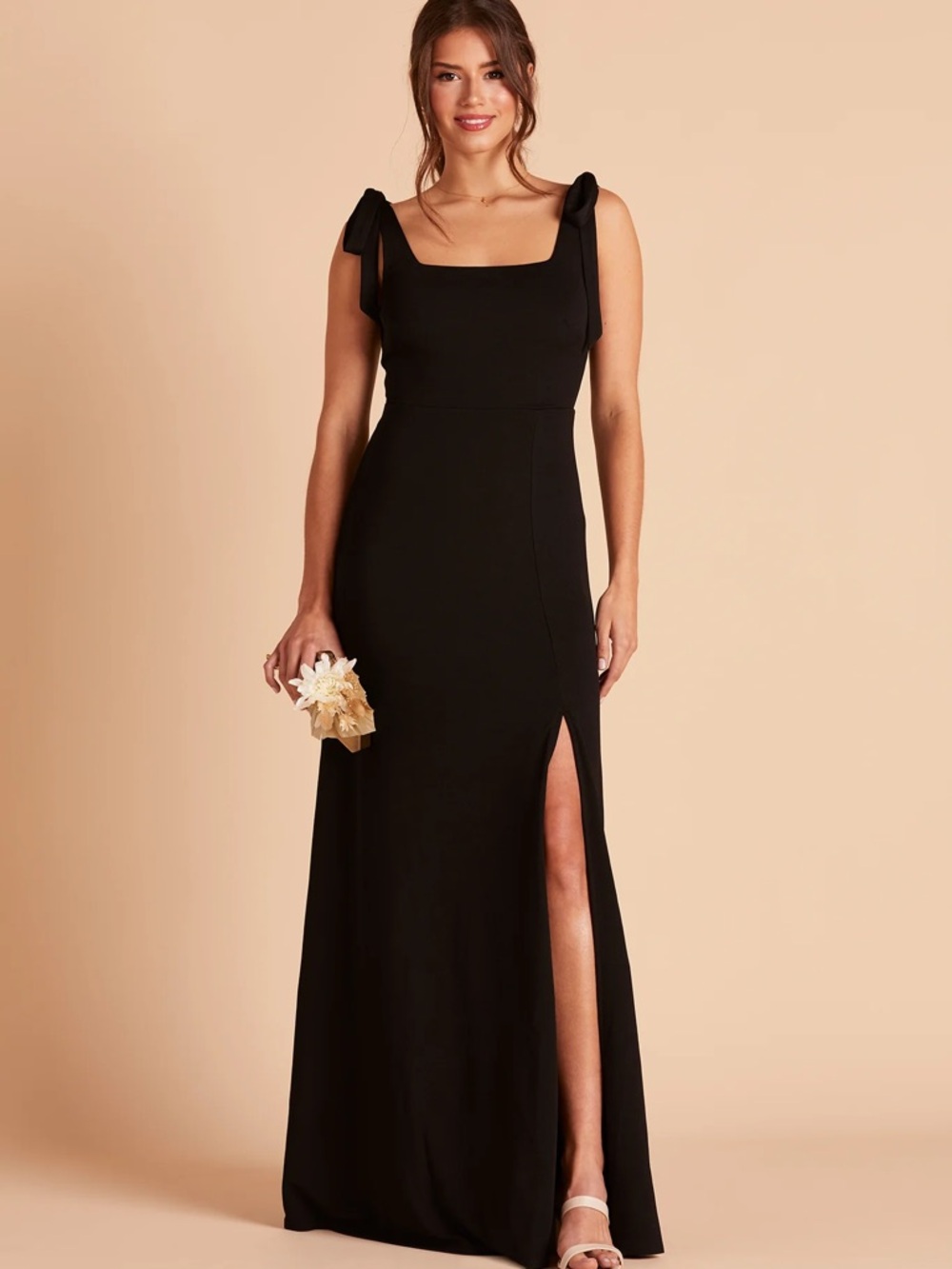 Birdy Grey Alex Dress Bow Shoulder Straps and Side Slit Black Crepe